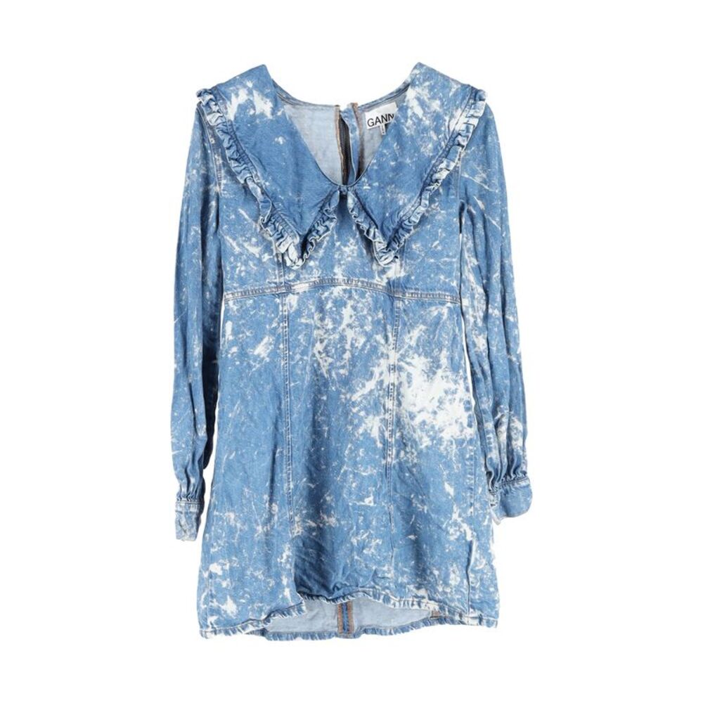 Ganni Bleached Mini Dress in Blue Denim Cotton